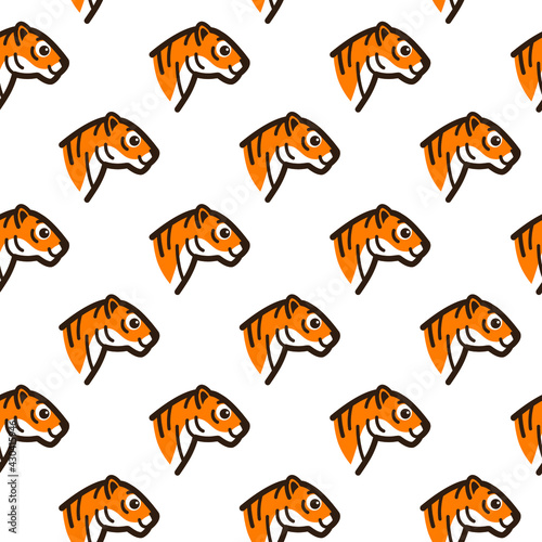 Seamless trendy animal pattern with tiger head. Flat design print in cartoon style.