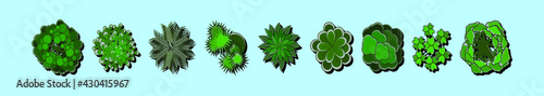 set of plant top view cartoon icon design template with various models. vector illustration isolated on blue background
