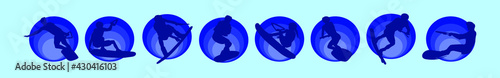 set of wake boarding cartoon icon design templates with various models. vector illustration isolated on blue background