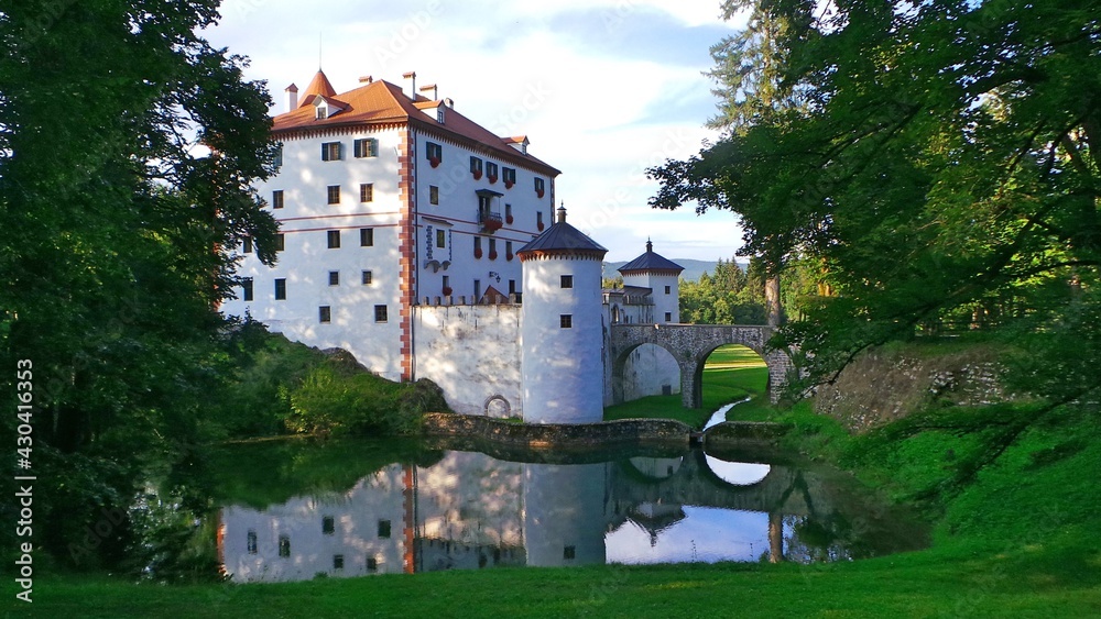 Fototapeta premium Slovenia, Castle Snežnik with green park