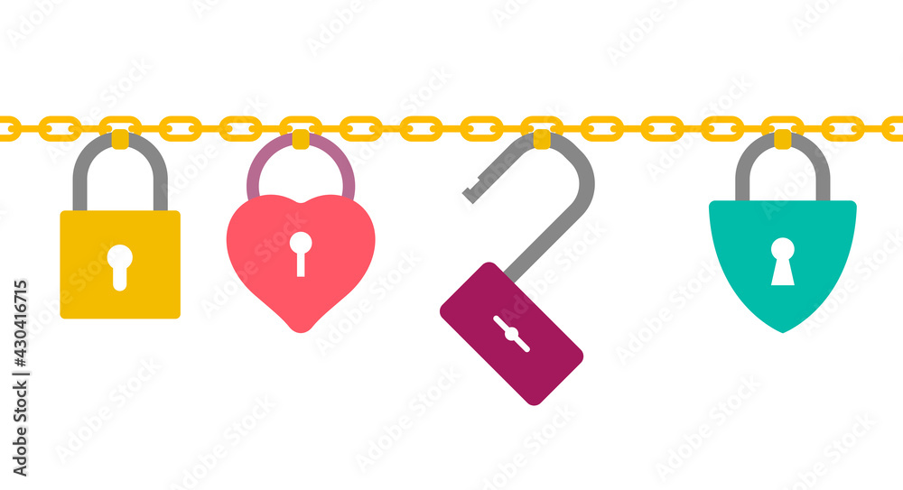 Cartoon padlocks of different shapes. Flat style vector illustration isolated on white Cartoon padlocks of different shapes. Flat style vector illustration isolated on white