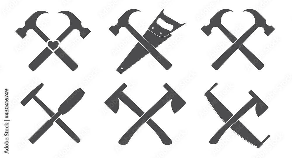 Woodworker emblem elements. Flat style vector illustration isolated on white Woodworker emblem elements. Flat style vector illustration isolated on white