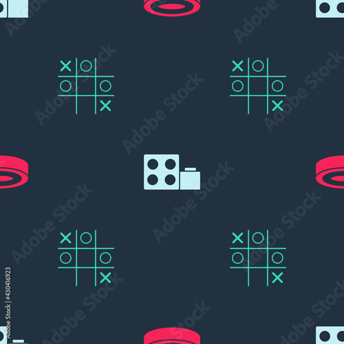 Set Checker game chips, Toy building block bricks and Tic tac toe on seamless pattern. Vector © Kostiantyn