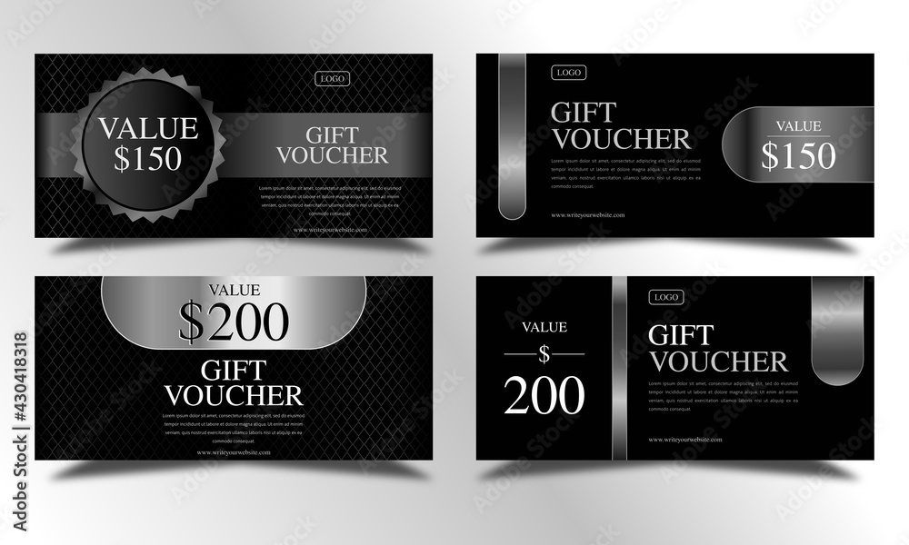 set of luxury black and silver gift voucher templates, coupon designs