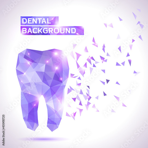 Polygonal vector tooth. Abstract illustration. Dental background in origami style. Vector background. Low poly colorful dental symbol. Dentist stomatology medical doctor logo concept icon