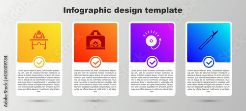 Set Firefighter helmet, Interior fireplace, Ringing alarm bell and Metal pike pole. Business infographic template. Vector