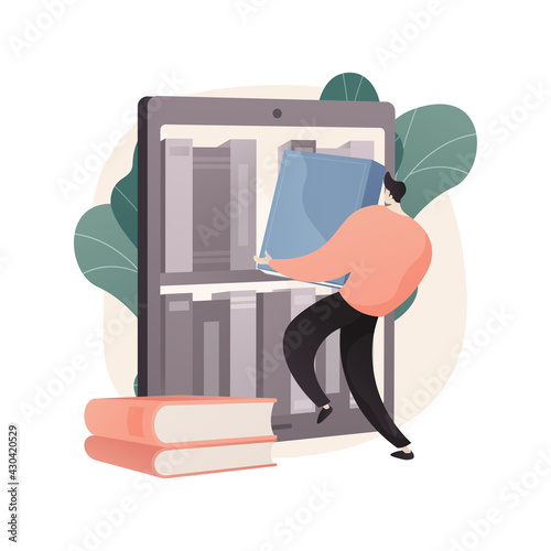 E-library abstract concept vector illustration.