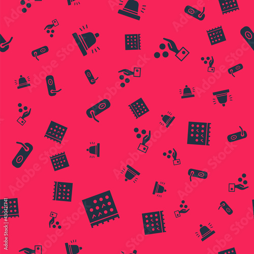 Set Hotel booking calendar, service bell, Door handle and Paying tips on seamless pattern. Vector