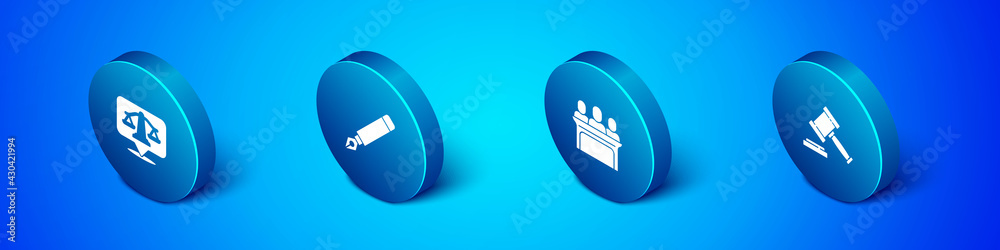 Set Isometric Scales of justice, Jurors, Judge gavel and Fountain pen nib icon. Vector Set Isometric Scales of justice, Jurors, Judge gavel and Fountain pen nib icon. Vector