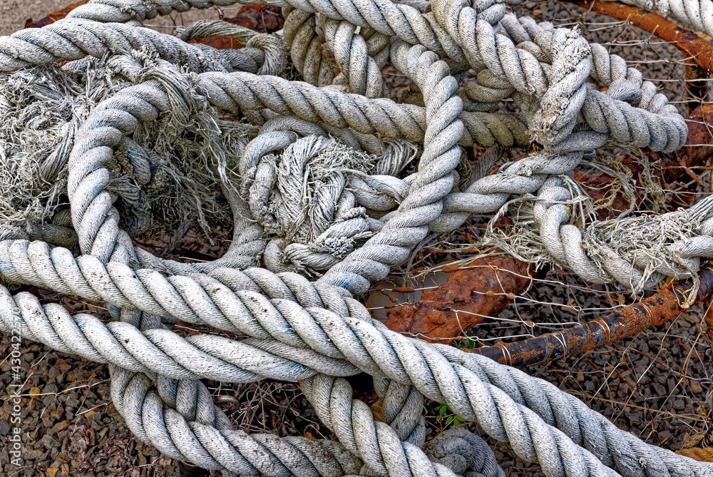 Fishing ropes piled up in a stack