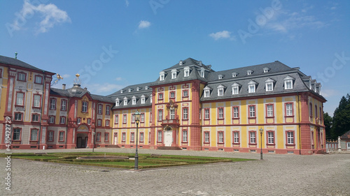 Bruchsal, Germany - June 27, 2020: Bruchsal Palace (Schloss Bruchsal), also called the Damiansburg, is a Baroque palace complex located in in the Baden-Wurttemberg. A fine Roccoco decoration