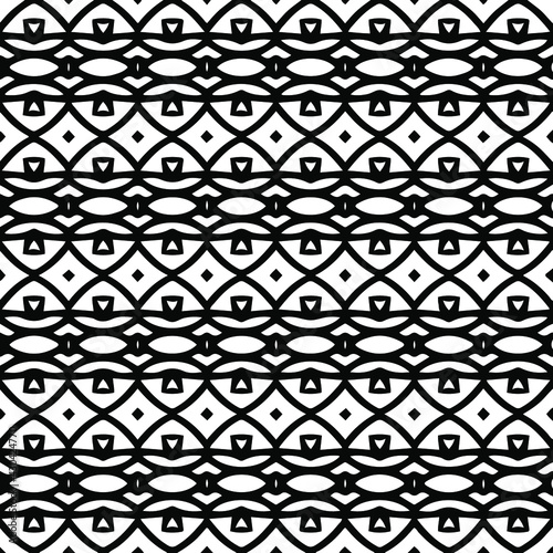  Geometric vector pattern with triangular elements. Seamless abstract ornament for wallpapers and backgrounds. Black and white colors.