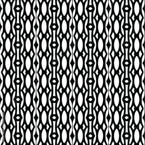  Geometric vector pattern with triangular elements. Seamless abstract ornament for wallpapers and backgrounds. Black and white colors.