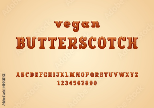 Chocolate 3d font, alphabet in the cartoon style, slab serif rounded uppercase letters from A to Z and numbers from 0 to 9, vector illustration 10EPS