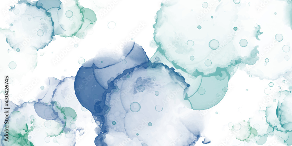 Abstract blue green marble fluid painted background. Alcohol ink or watercolor art. Editable vector texture backdrop for poster, card, invitation, flyer, cover, banner, social media post.
