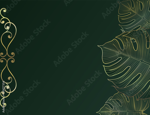 Tropical golden leaves on a green gradient background.