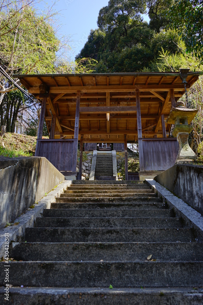 Staircase of Koyama-jinja temple on Yoshino-yama, in Nara prefecture, Japan - 小山神社の階段 吉野山 日本 奈良 Staircase of Koyama-jinja temple on Yoshino-yama, in Nara prefecture, Japan - 小山神社の階段 吉野山 日本 奈良