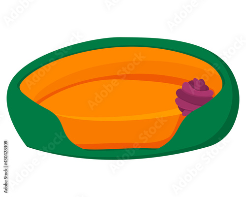 Cat stuff and pets accessory. Vector icon of colorful cat care object. Cat food and toys. Flat clipart with shadow. Isolated on background.