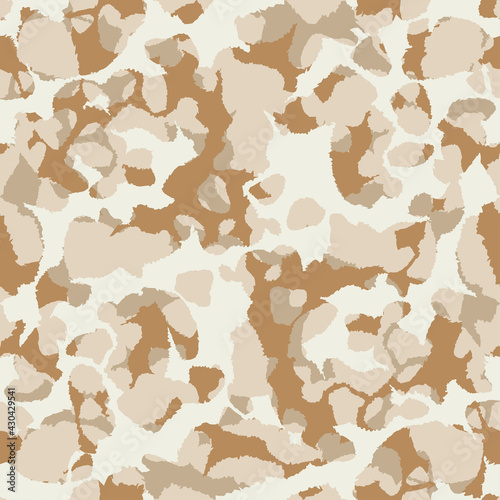 Abstract vector military camouflage background. Seamless camo pattern for army clothing. Beige, brown color texture