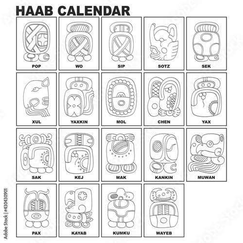Vector icon set with Glyphs from Maya Haab calendar