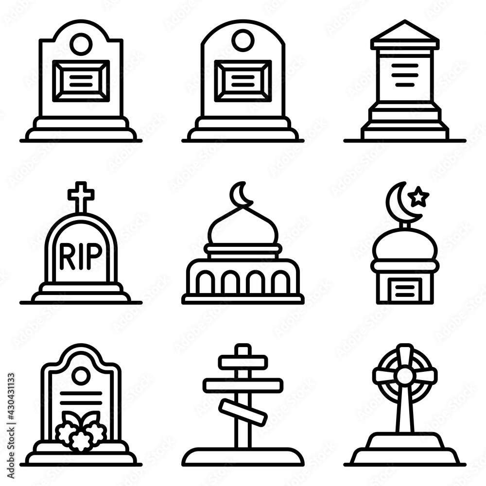 Funeral related vector icon set, line style Funeral related vector icon set, line style