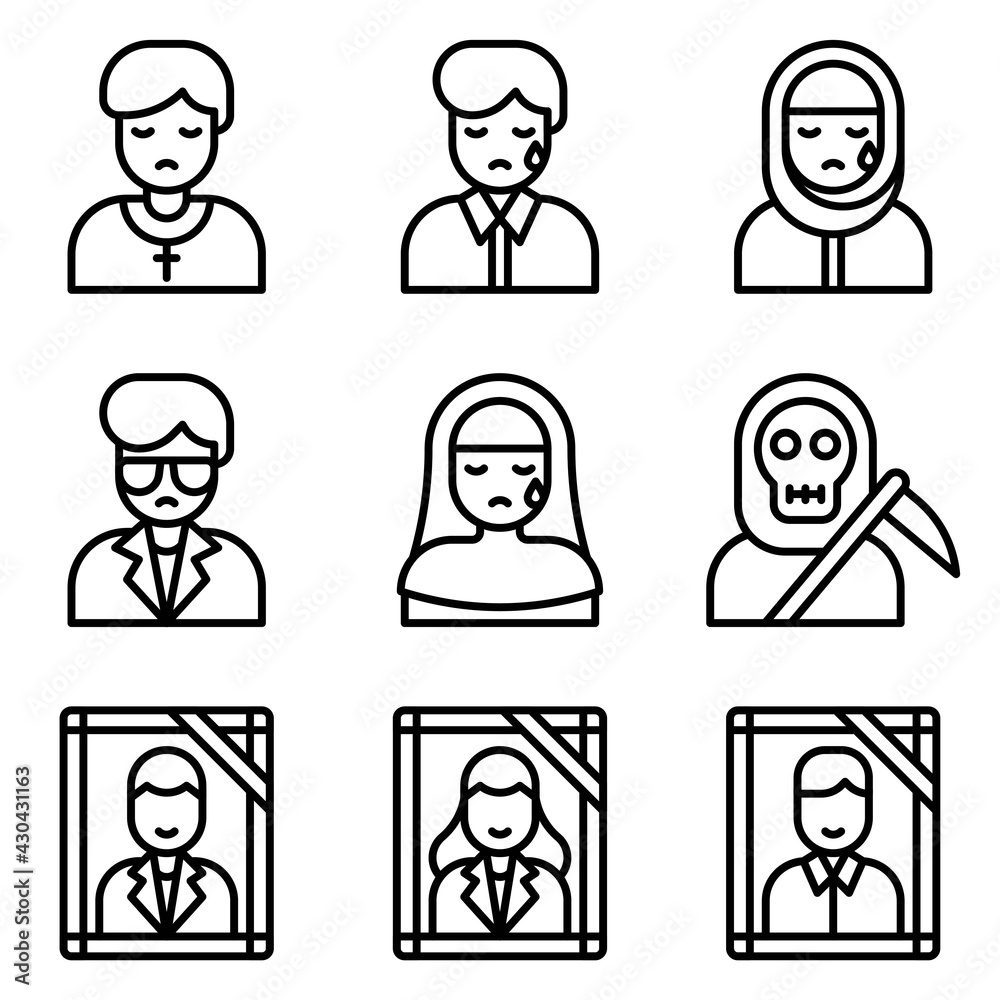 Funeral related vector icon set 5, line style