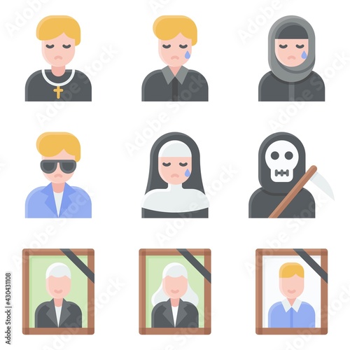 Funeral related vector icon set 5, flat style
