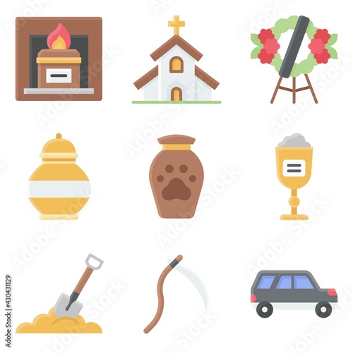 Funeral related vector icon set 8, flat style