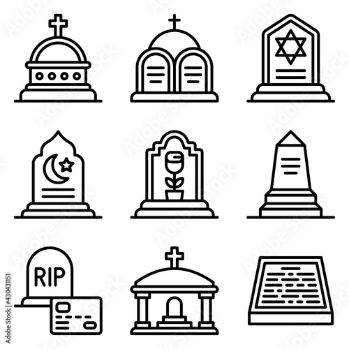 Funeral related vector icon set 3, line style