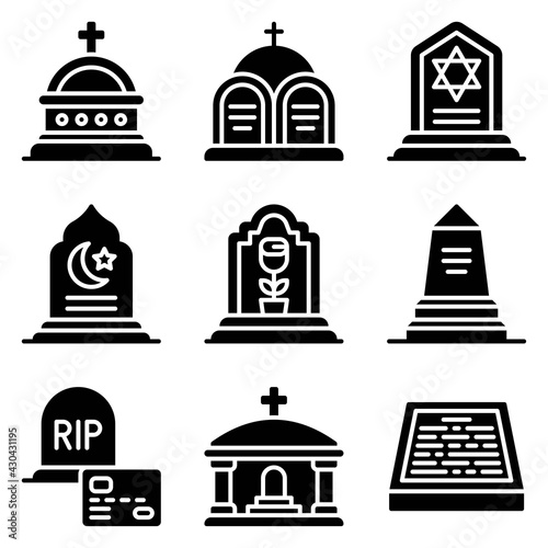 Funeral related vector icon set 2, solid style