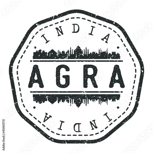 Agra, Uttar Pradesh, India Stamp Skyline Postmark. Silhouette Postal Passport. City Round Vector Icon. Vintage Postage Design.