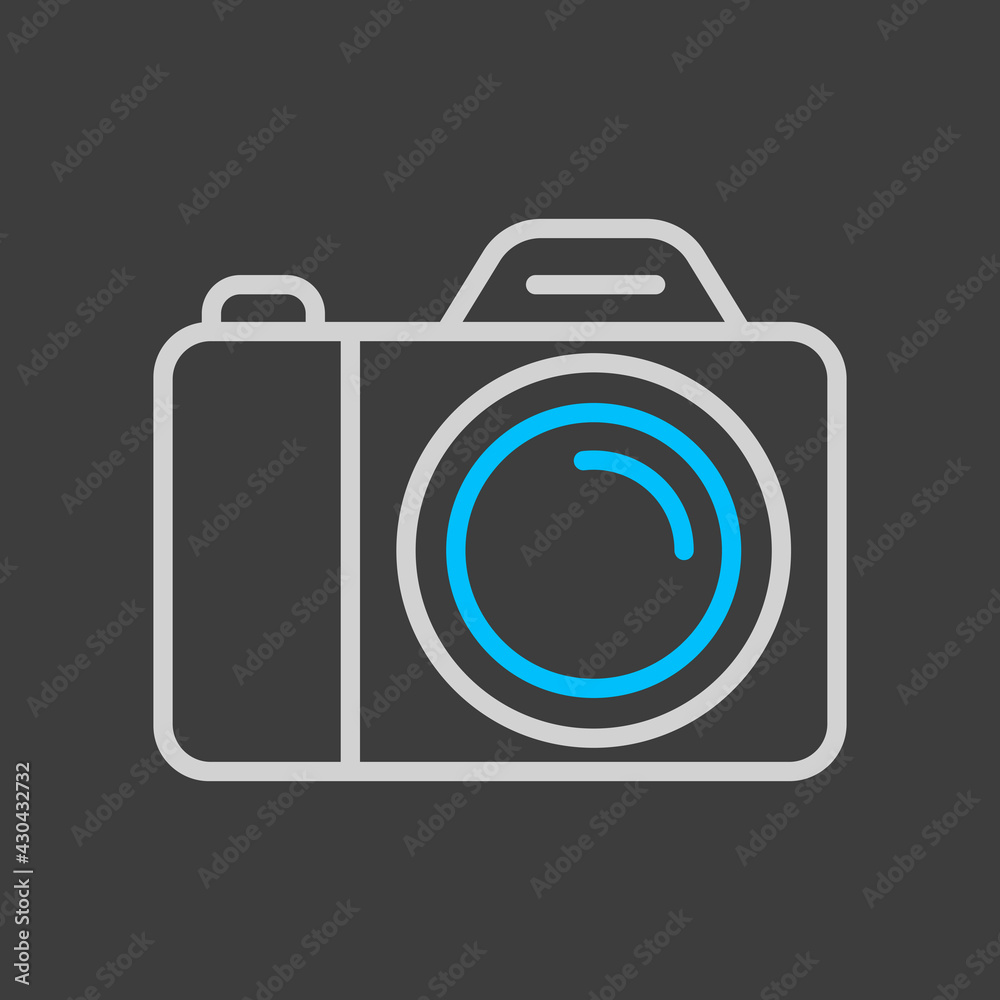 Camera icon on dark background. Camping sign