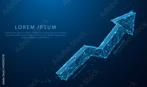 arrow Up composed of Low polygon or low poly design. growth symbol consists of lines, dots, and shapes. Business strategy or successful symbol. Business, finance, career, growing 
