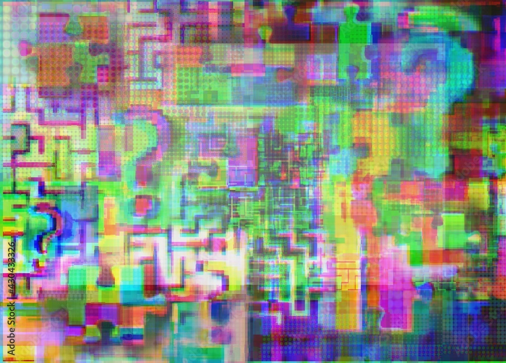 Notes of interrogations, labyrinths and puzzle in glitch art, background for IT test, KPI, teenage games, basic project etc