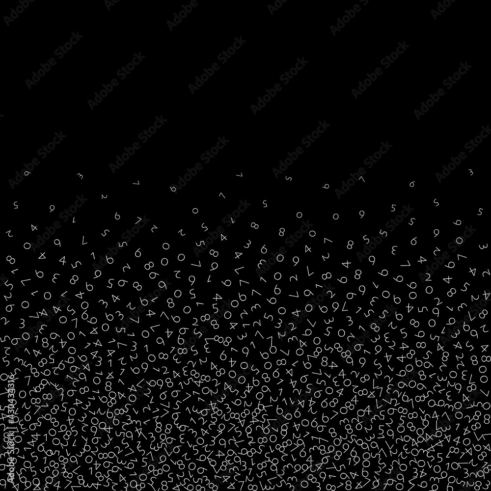Falling numbers, big data concept. Binary white disorderly flying digits. Incredible futuristic banner on black background. Digital vector illustration with falling numbers. Falling numbers, big data concept. Binary white disorderly flying digits. Incredible futuristic banner on black background. Digital vector illustration with falling numbers.