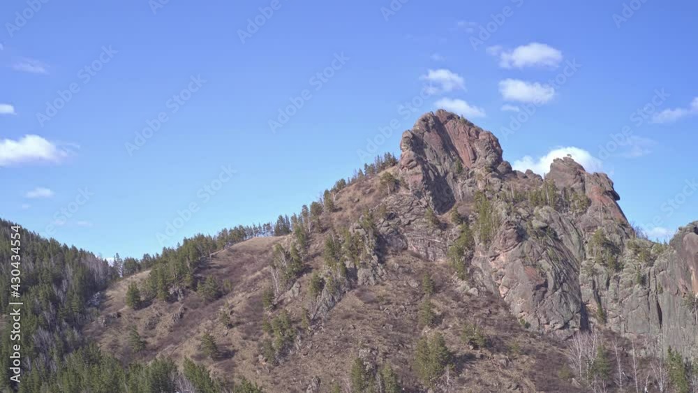 Aerial hyperlapse of Takmak Rock in the Stolby Nature Park in Krasnoyarsk. Aerial hyperlapse of Takmak Rock in the Stolby Nature Park in Krasnoyarsk.