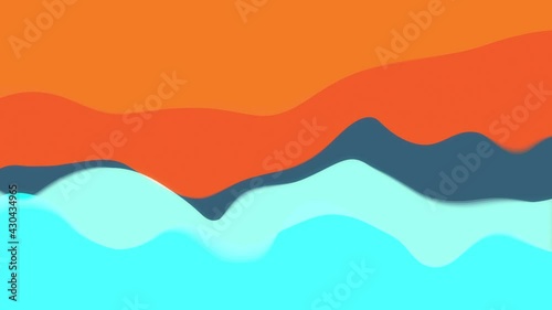 Waves of different flat colors move smoothly and cross each other. Minimalistic template, background, layout. 