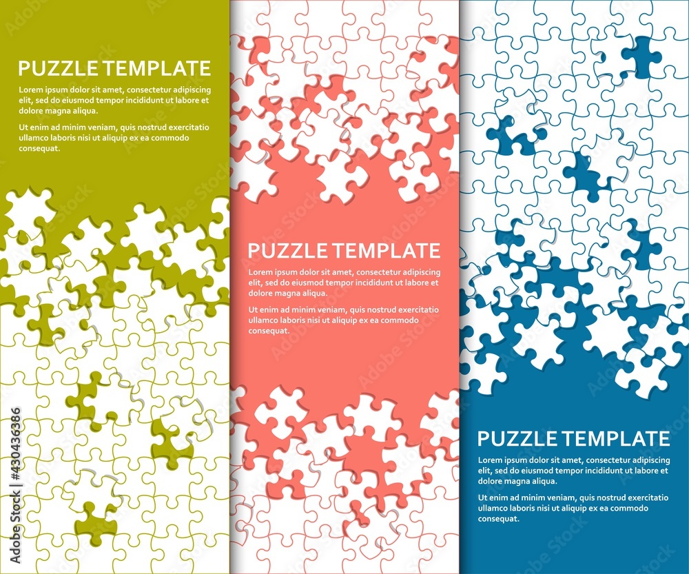 Jigsaw puzzle background set with many colorful pieces. Abstract mosaic template