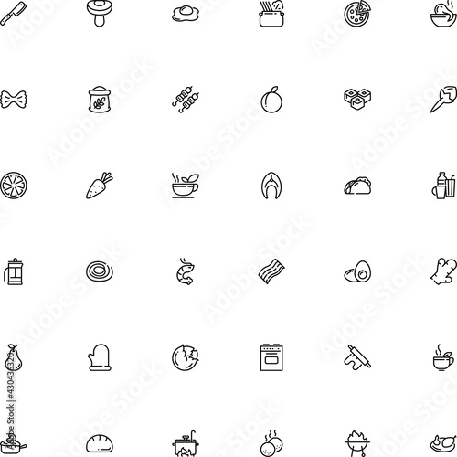 icon vector icon set such as: ladle, salad, protective, burger, colander, shell, fried-egg, website, tortilla, pressure, rasher, permit, turkey, knife, lemon, carrot isolated, cabbage, parsley