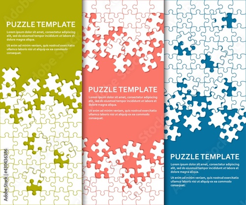 Jigsaw puzzle background set with many colorful pieces. Abstract mosaic template