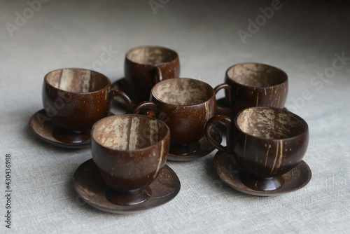 Hand made Handcrafted Coconut shell teacup set 
