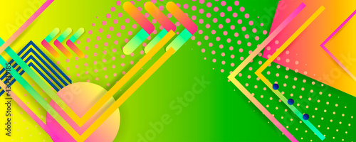 Bright Summer juicy colors background with geometric elements, lines and dots for text, universal design, banner concept