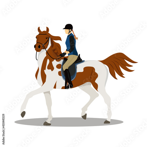 Woman on horse. Horse with rider. Jockey on horse. Horse riding. Equestrian Sport. Isolated Vector Illustration
