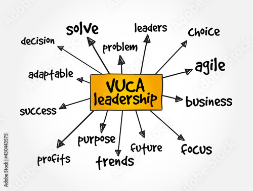 VUCA Leadership (Volatility, Uncertainty, Complexity, Ambiguity) mind map, business concept for presentations and reports