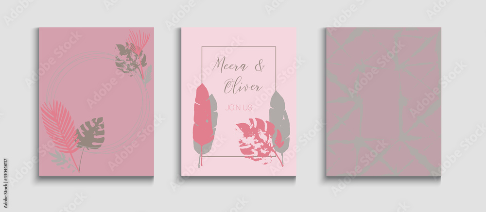 Abstract Hipster Vector Flyers Set. Soft Monstera Leaves Magazine