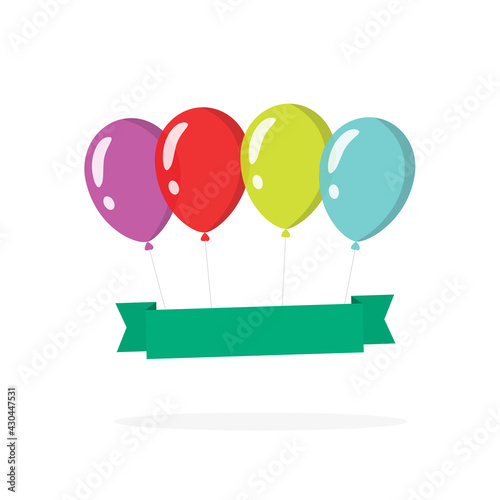 Festive surprise balloons banner template for copy space text flat cartoon illustration isolated on white, congratulation frame blank empty ribbon flying