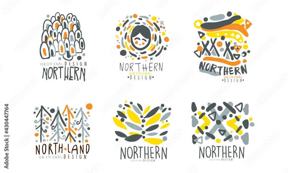 Northern Logo Original Design Template with Fancy Shapes Vector Set