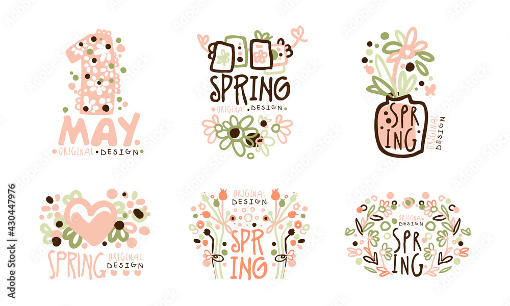 Tender Spring Labels and Logos with Original Design Vector Set