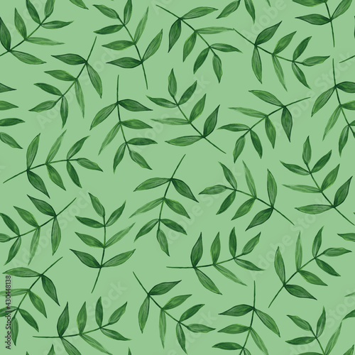 Green watercolor leaves. Seamless pattern. Hand drawn illustration. For printing on fabric  packaging design.
