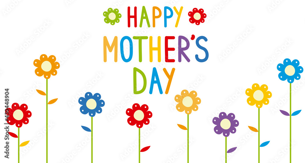 Happy Mother's day card with flowers. Isolated on white background.